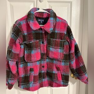 Democracy Vibrant Pink and Brown Sherpa Jacket